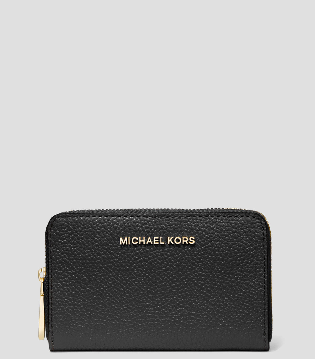 Carteira Michael Kors de couro granulado preta com ferragem dourada